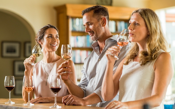 Friends enjoying wine tasting at Cotes de Provence, Cezanne Countryside.