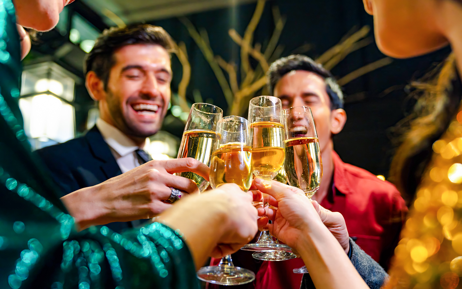 Group of Cheerful People toasting champagne glass