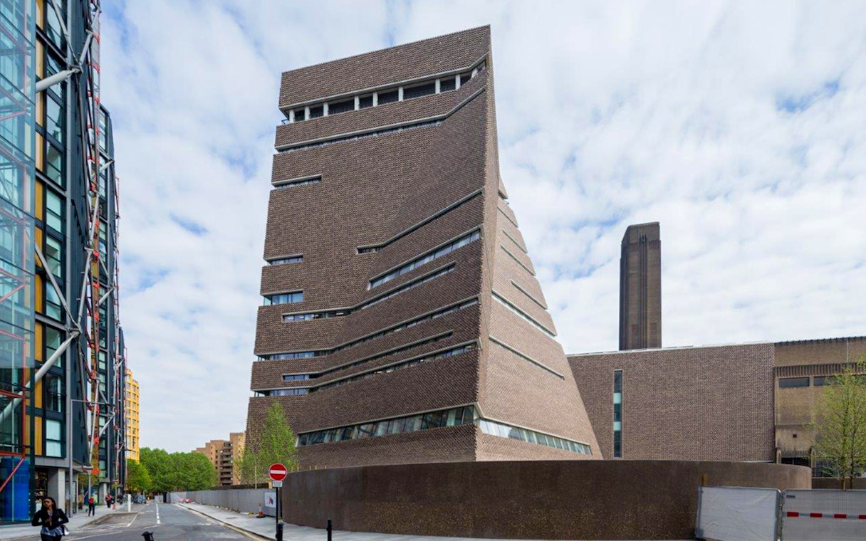 Tate Modern's modern extension with geometric design in London.