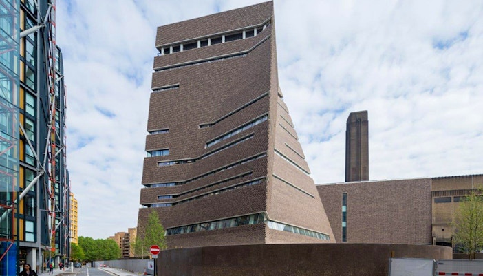 Tate Modern's modern extension with geometric design in London.