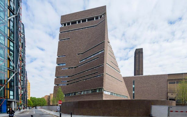 Tate Modern's modern extension with geometric design in London.