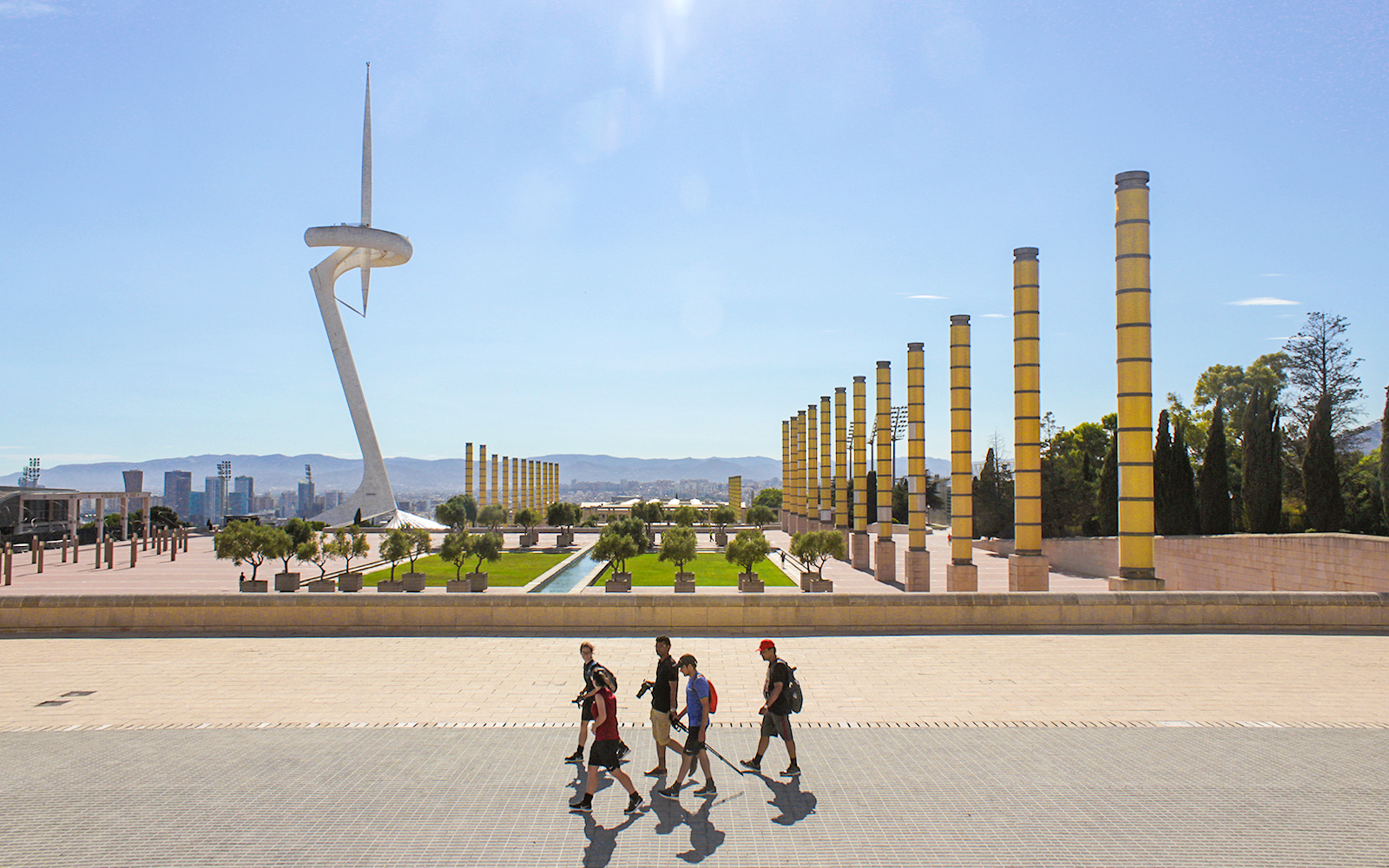 Barcelona Olympic Stadium with iconic Olympic Ring in Anella Olímpica, Montjuïc, Spain.