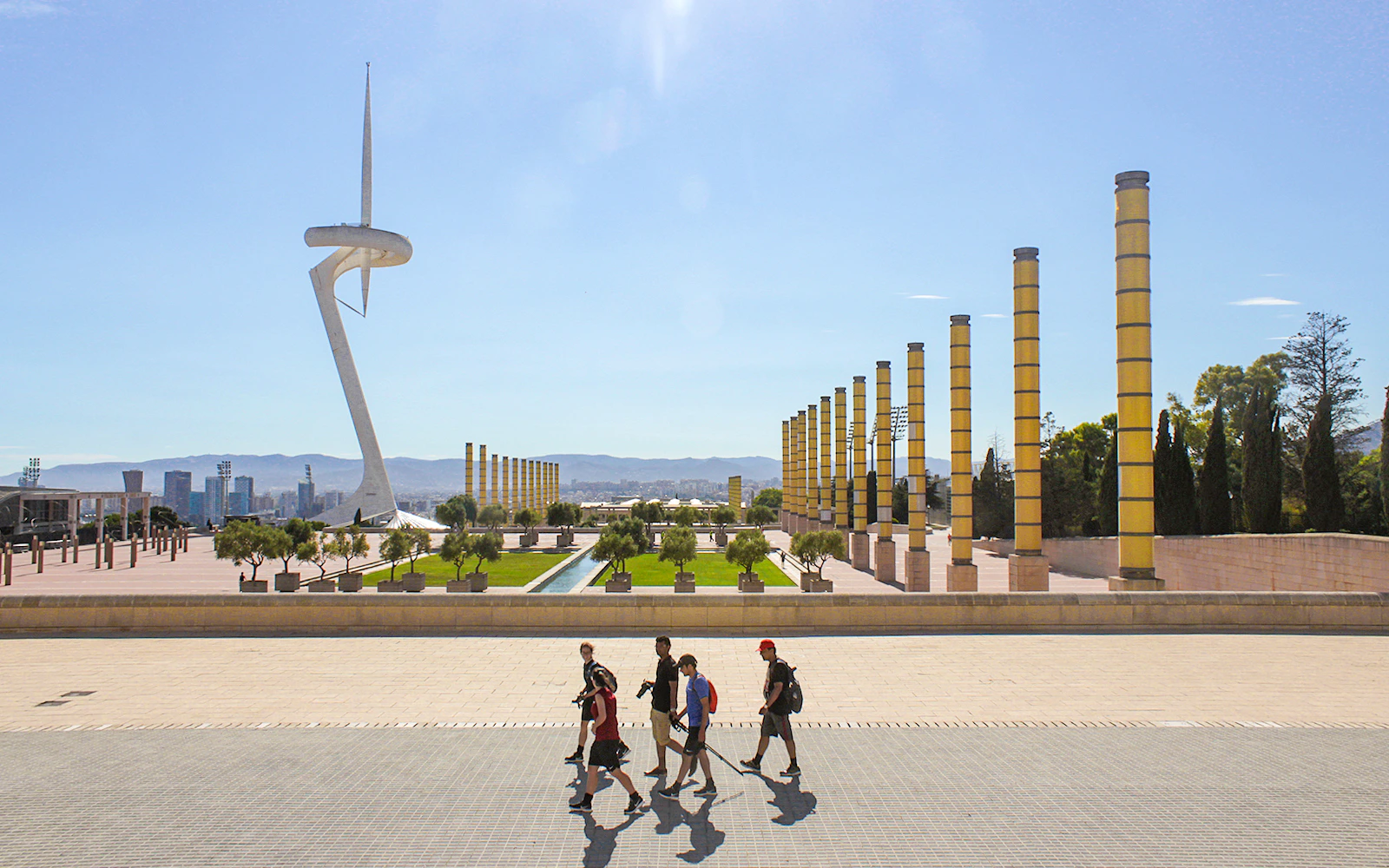 Barcelona Olympic Stadium with Montjuïc Communications Tower and columns in Anella Olímpica.