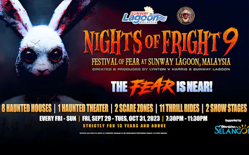 Festival of Fear at Sunway Lagoon, Malaysia, featuring haunted attractions and thrill rides.