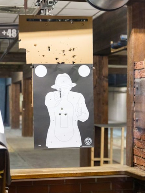 Shooting range with target silhouette, part of Extreme Shooting Range tour with hotel transfer.