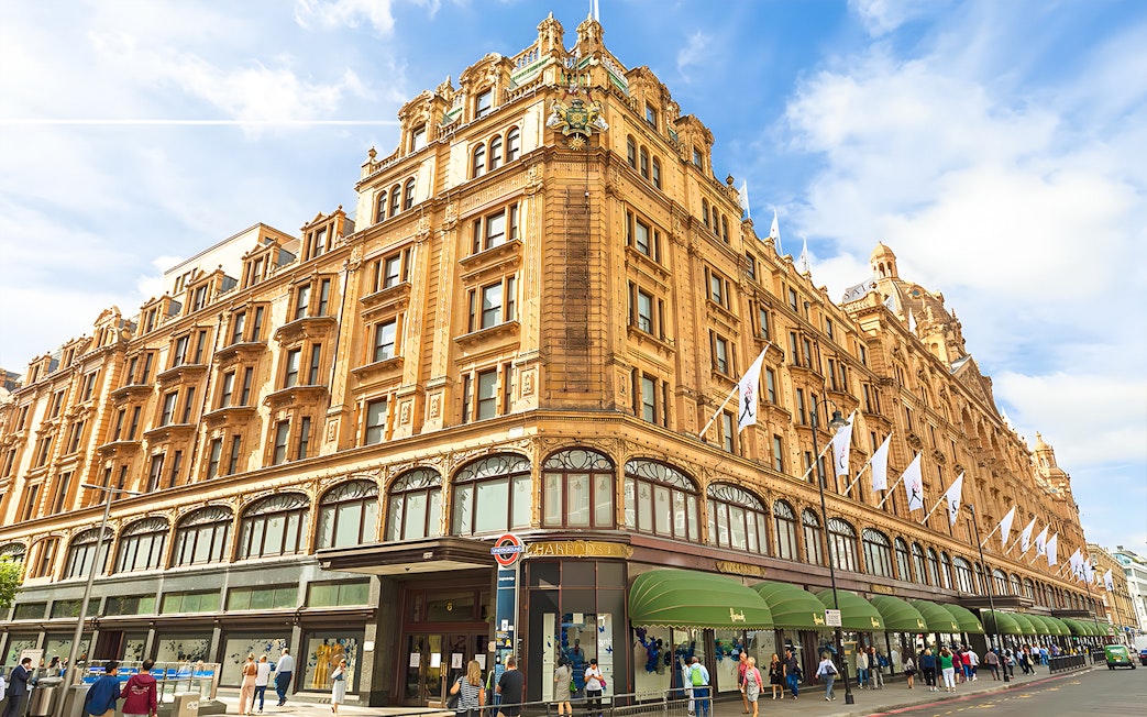 Harrods department store exterior in London, part of the Magic of London Tour.