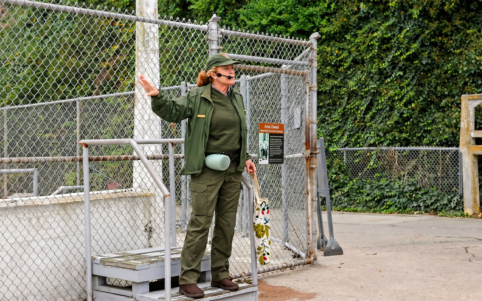 Ranger speaking to guests during Behind The Scenes Tour on Alcatraz Island.