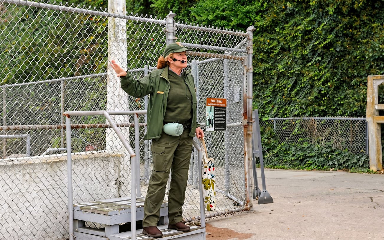 Ranger speaking to guests during Behind The Scenes Tour on Alcatraz Island.