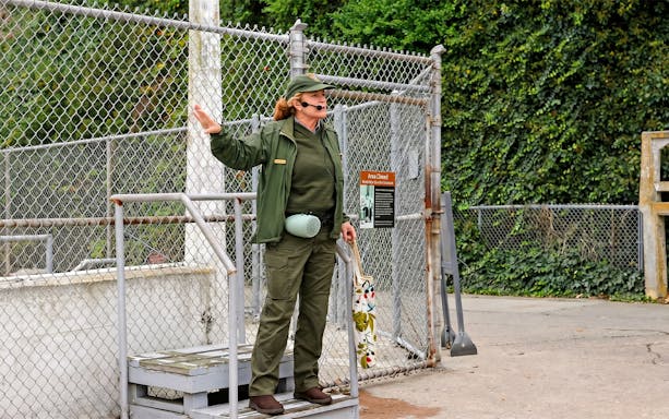 Ranger speaking to guests during Behind The Scenes Tour on Alcatraz Island.