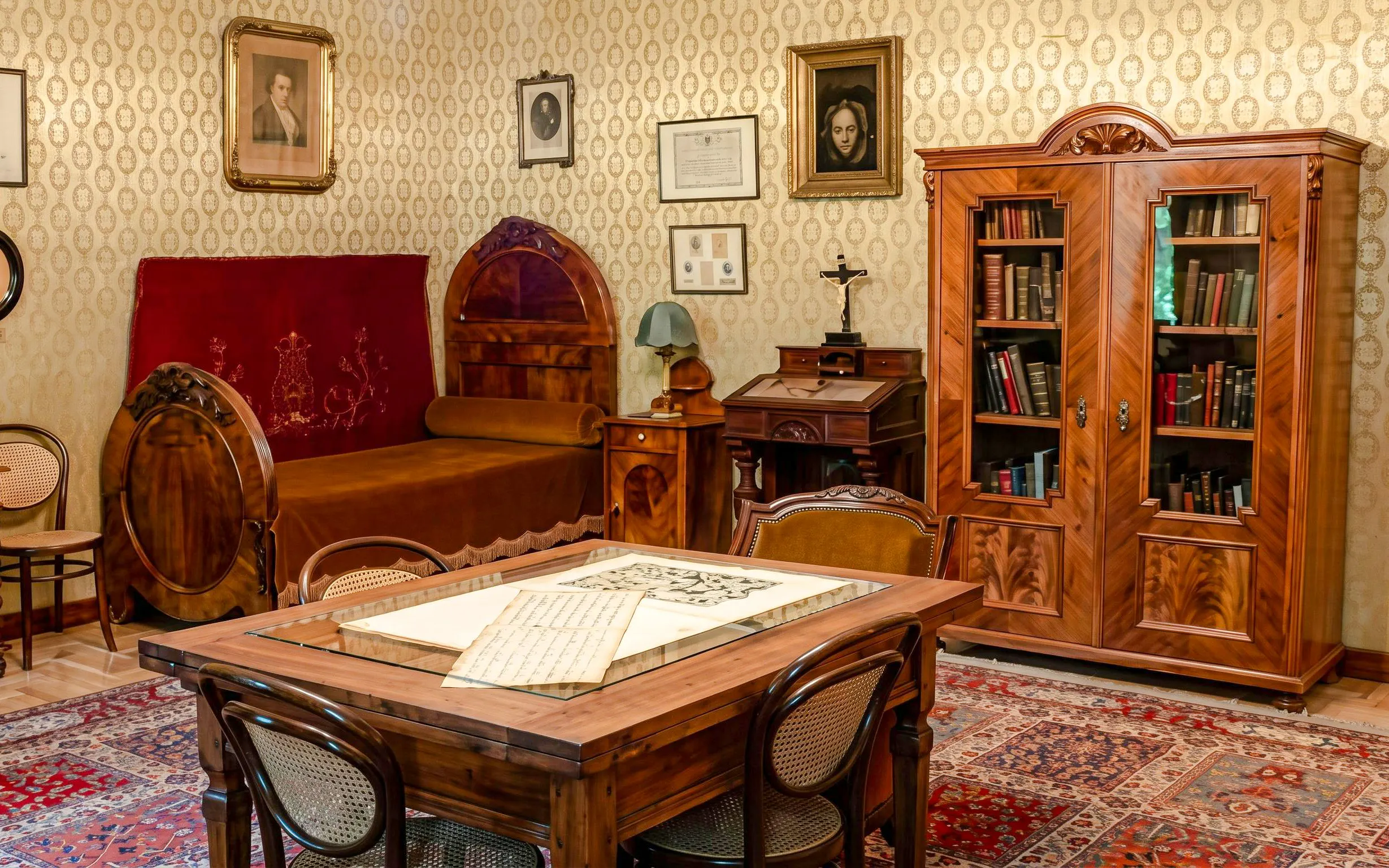 Franz Liszt House Museum interior with period furniture and sheet music in Budapest.