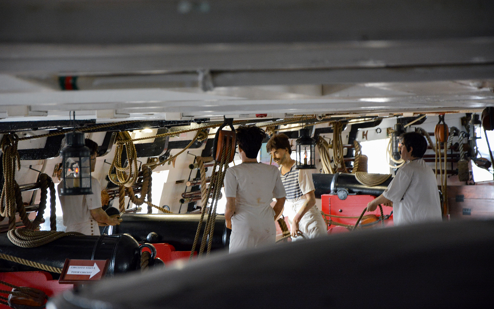 Crew members working on the deck of Frigate D. Fernando II e Glória, Lisbon.