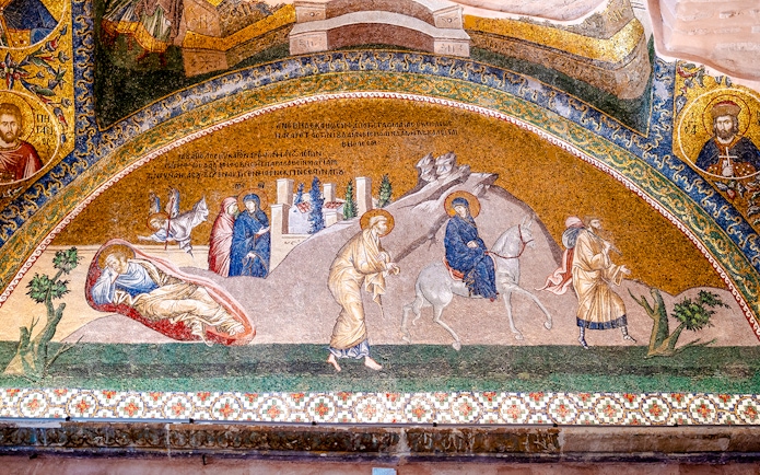 Frescoes depicting biblical scenes inside Kariye Mosque, Istanbul.