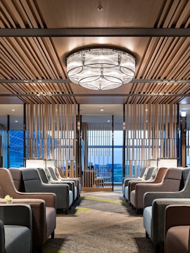Seating area in Plaza Premium Lounge, Zone A, Taipei, Taiwan with modern decor.