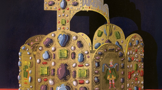 Imperial crown with jewels at the Imperial Carriage Museum, Vienna.