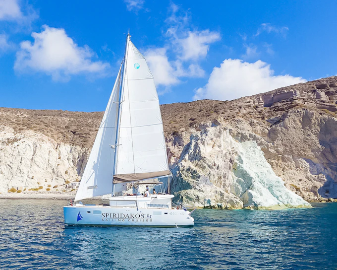 Santorini Private Sailing Catamaran Cruise with BBQ, Drinks & Transfers