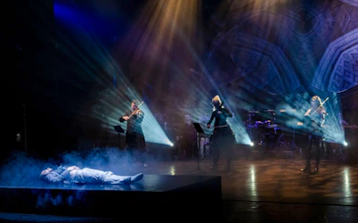 Musicians performing Vivaldianno The SHOW at Theatre Hybernia, Prague.