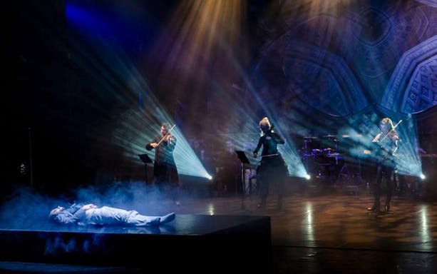 Musicians performing Vivaldianno The SHOW at Theatre Hybernia, Prague.