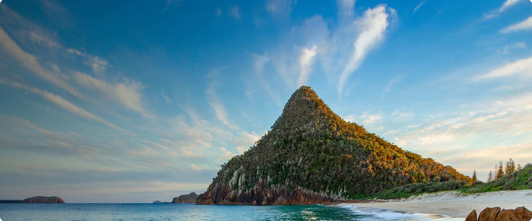 Scenic view of Mount Tomaree and beach in Port Stephens, Australia.