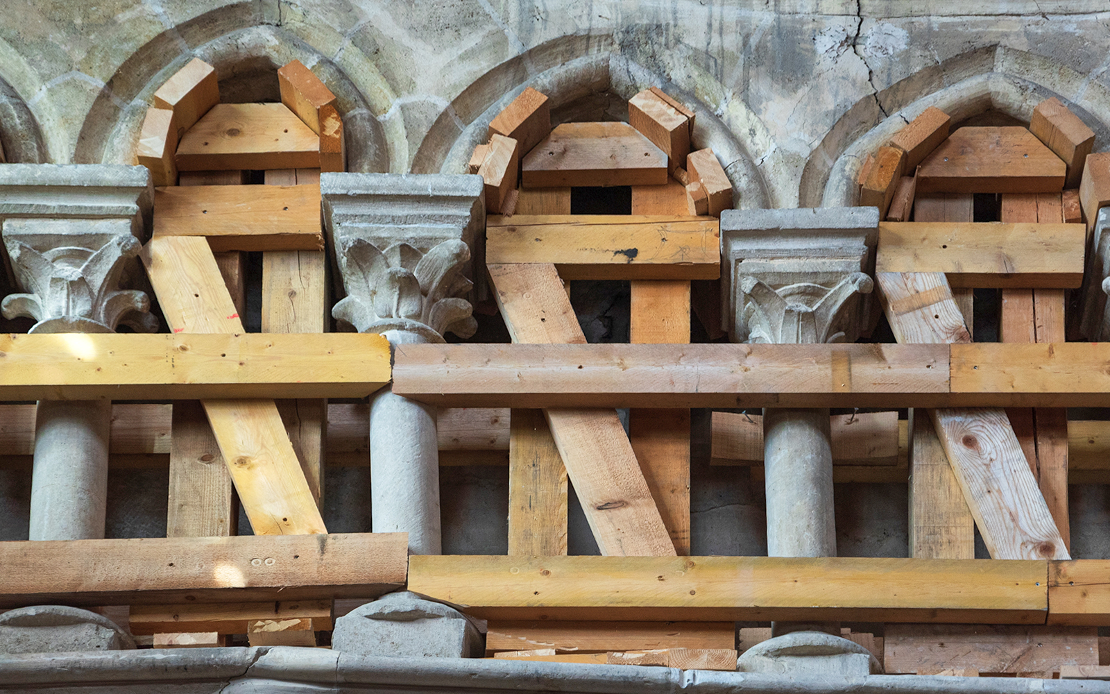 Wooden supports Notre Dame Paris, France.