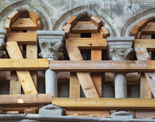 Wooden supports Notre Dame Paris, France.
