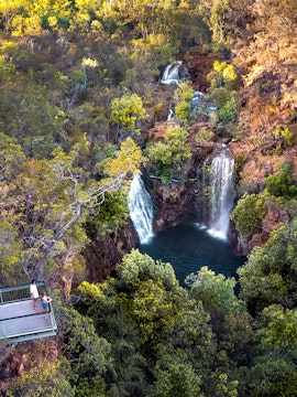Viewing platform overlooking waterfalls in Litchfield National Park, Australia.