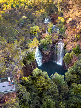 Viewing platform overlooking waterfalls in Litchfield National Park, Australia.
