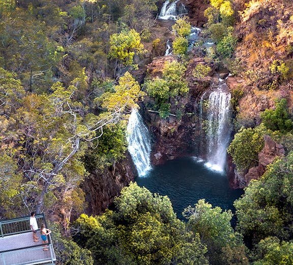 Viewing platform overlooking waterfalls in Litchfield National Park, Australia.
