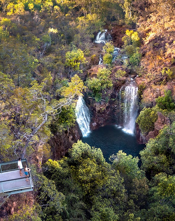 Viewing platform overlooking waterfalls in Litchfield National Park, Australia.