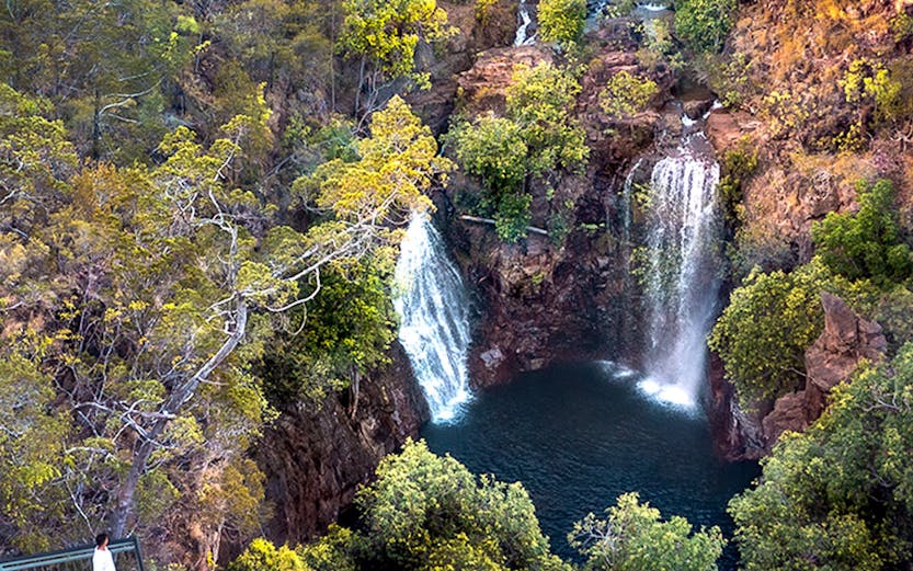 Viewing platform overlooking waterfalls in Litchfield National Park, Australia.