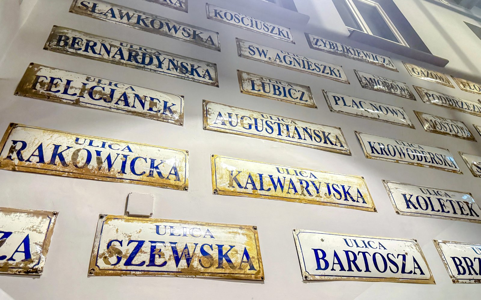 Street signs exhibit inside Oskar Schindler’s Factory, Krakow.