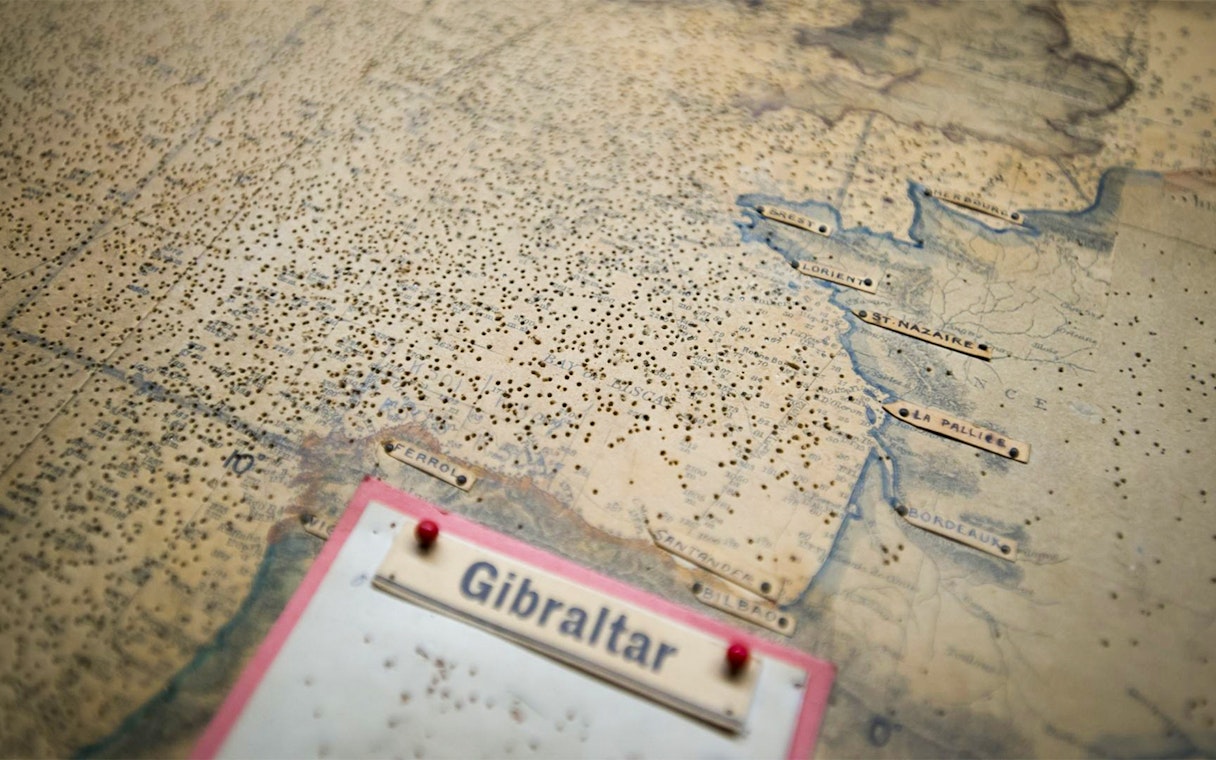 Map detail of Gibraltar in Churchill War Rooms, London.
