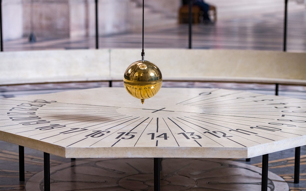Foucault’s Pendulum swinging in Paris Pantheon.