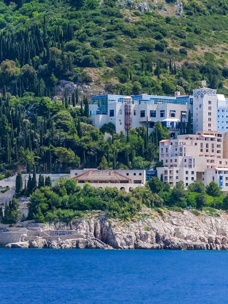 view of hotel belvedere dubrovnik during Game of Thrones Guided Boat Tour