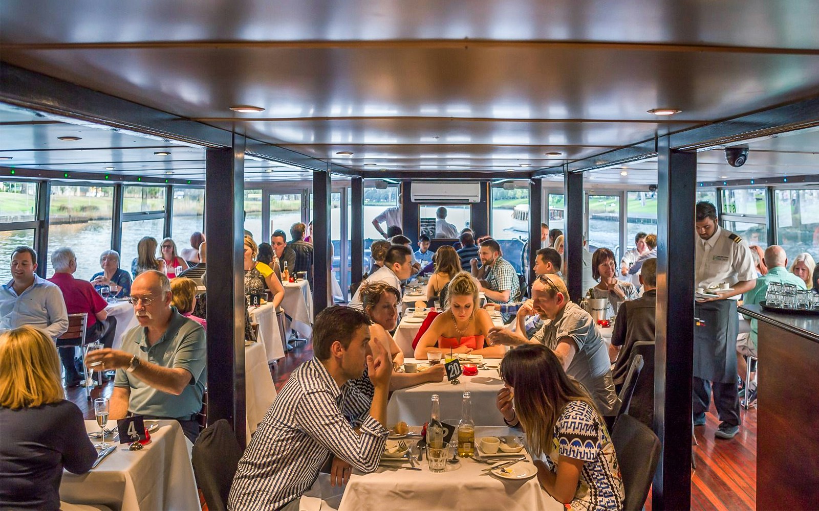 Spirit of Melbourne Cruising Restaurant at night, offering a unique dining experience with city skyline views