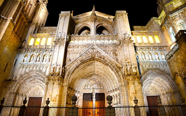 Toledo Cathedral illuminated at night during Una Mágica noche Toledana.