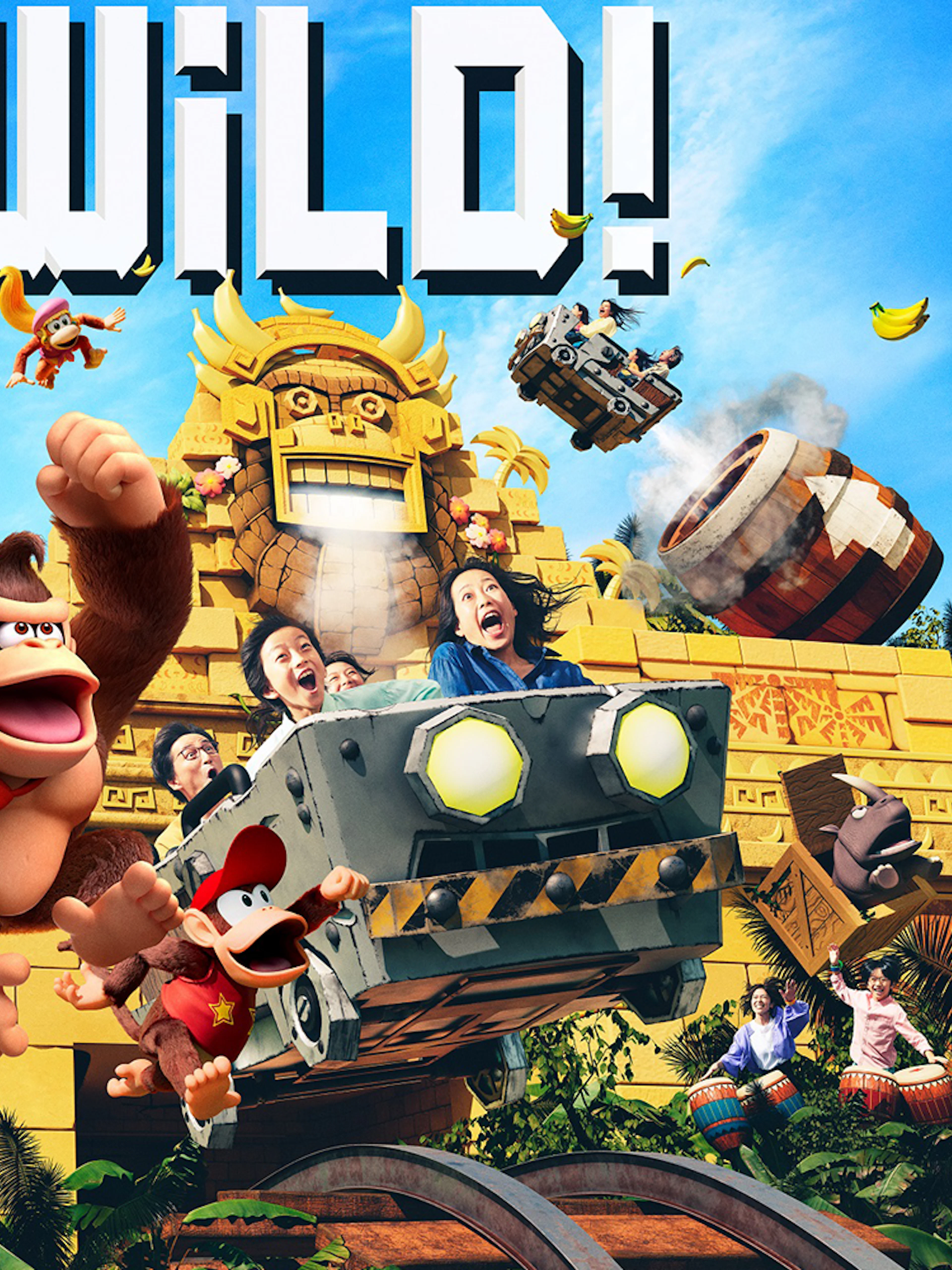 Mario Kart ride at Universal Studios Japan with characters and excited visitors.