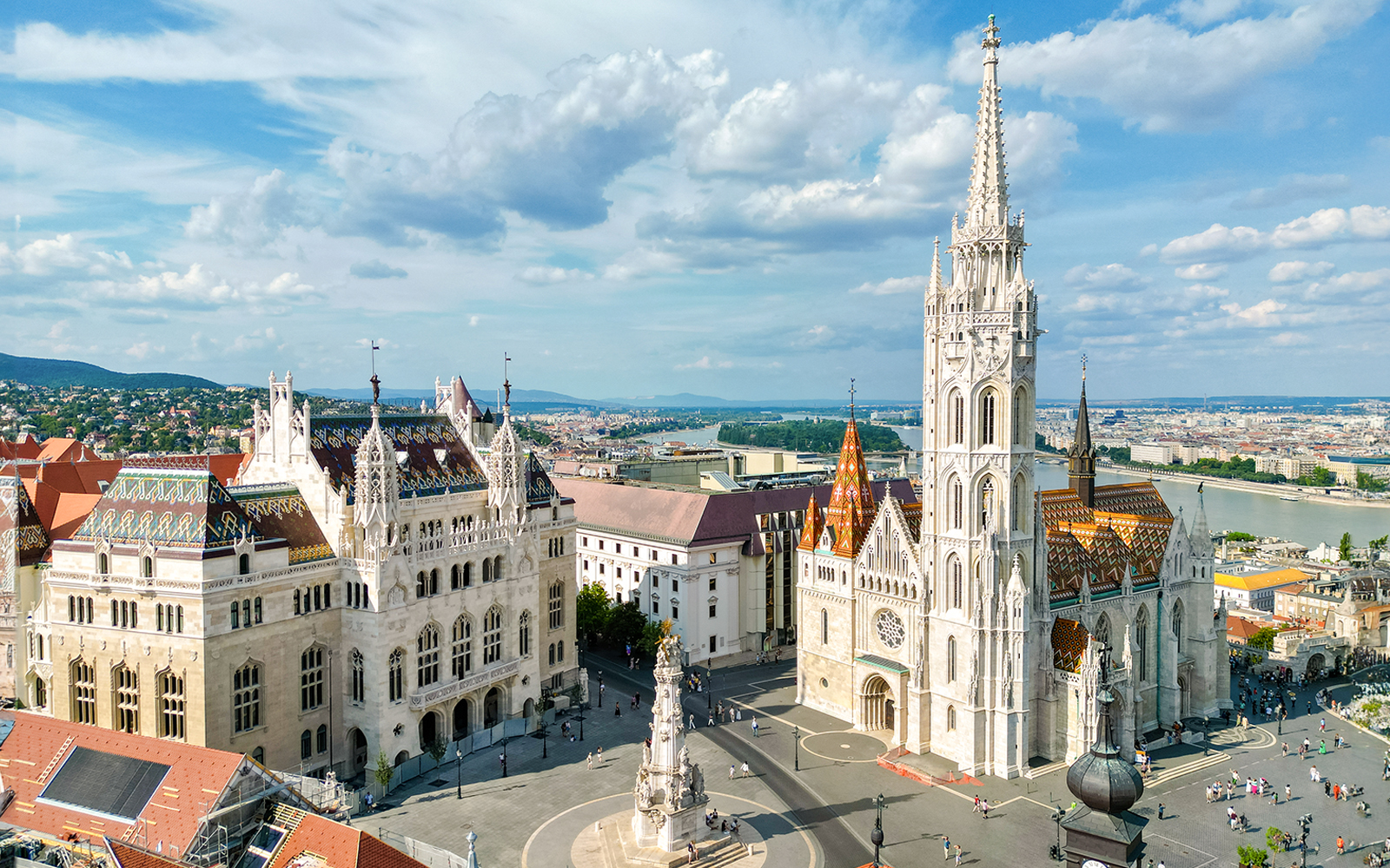 Panoramic view of Our Lady of Buda Castle Church and Fisherman's Bastion, Budapest, Hungary.