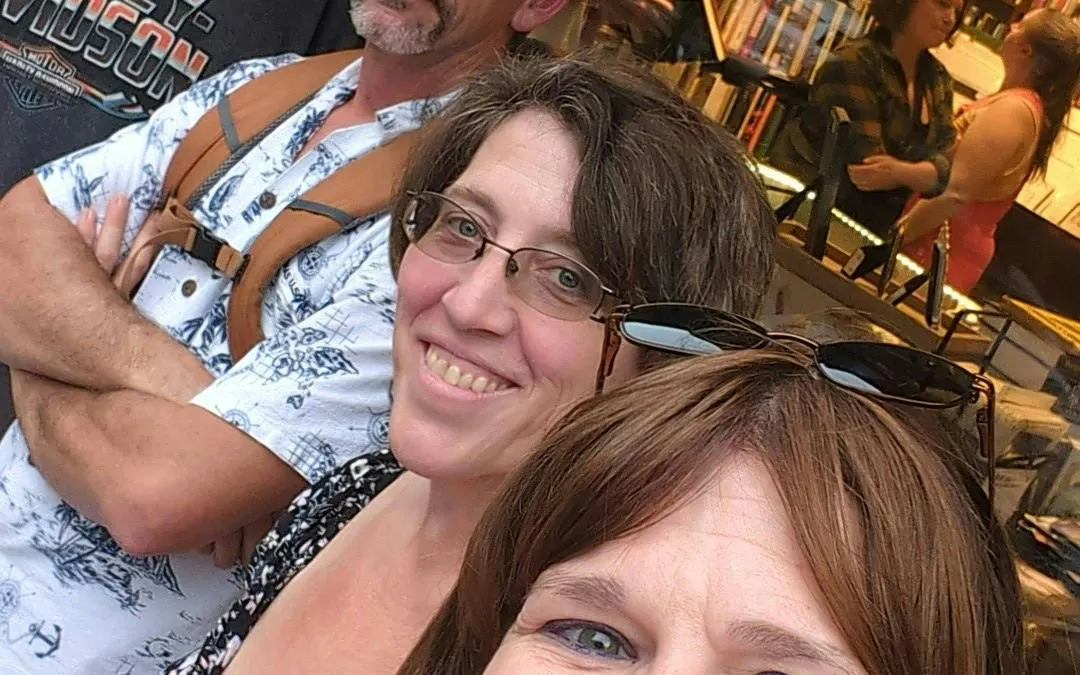 Self-guided city exploration game participants in New Orleans bookstore.