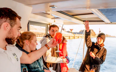 Guests enjoying breakfast drinks on Sopot Cruise tour.