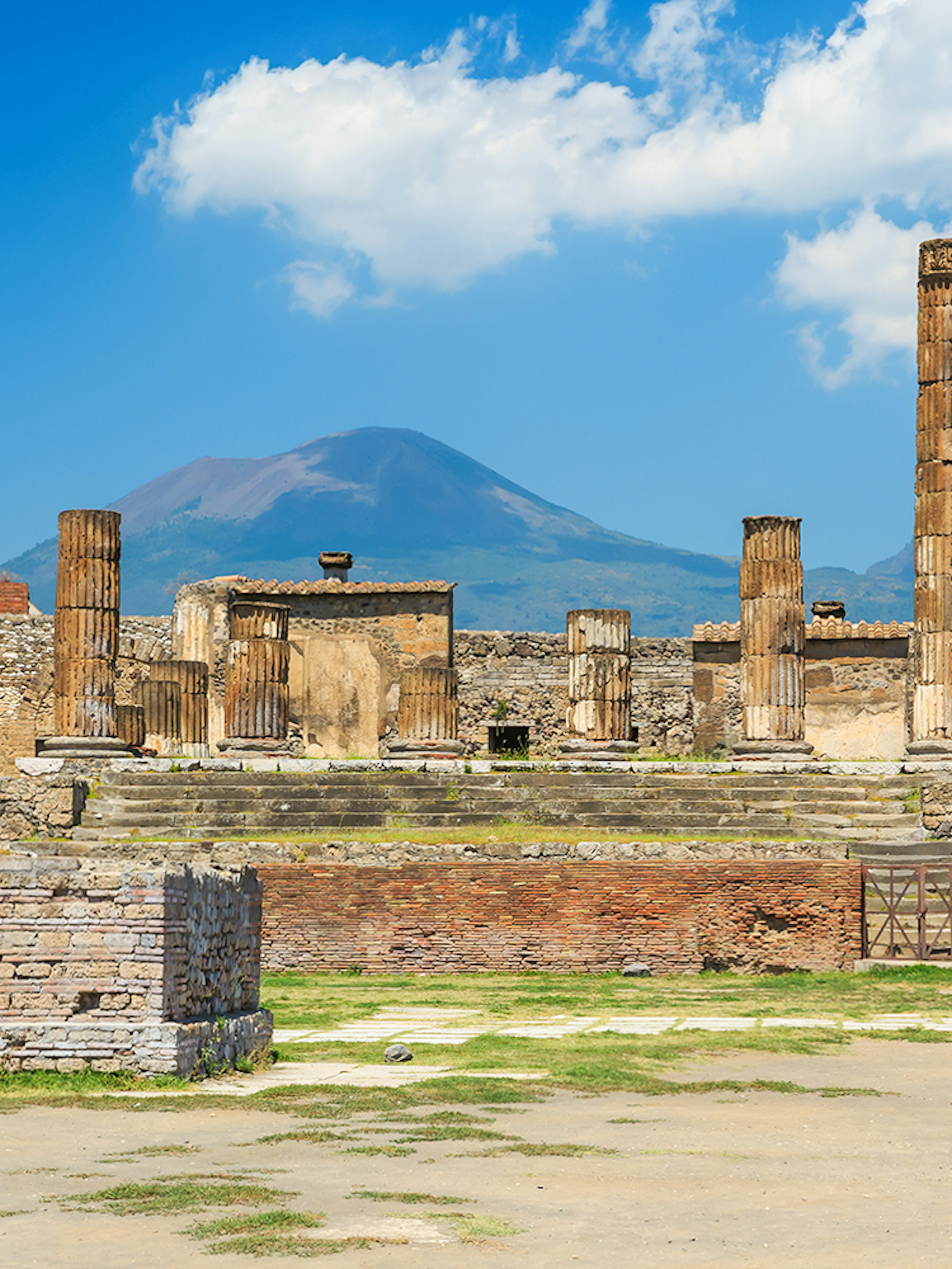 Ruins of Pompeii with Mount Vesuvius in the background, Italy.