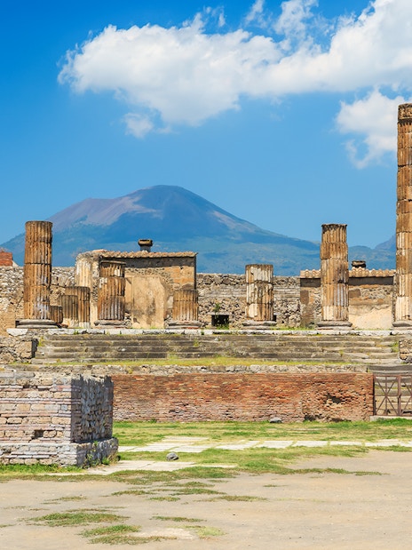 Ruins of Pompeii with Mount Vesuvius in the background, Italy.