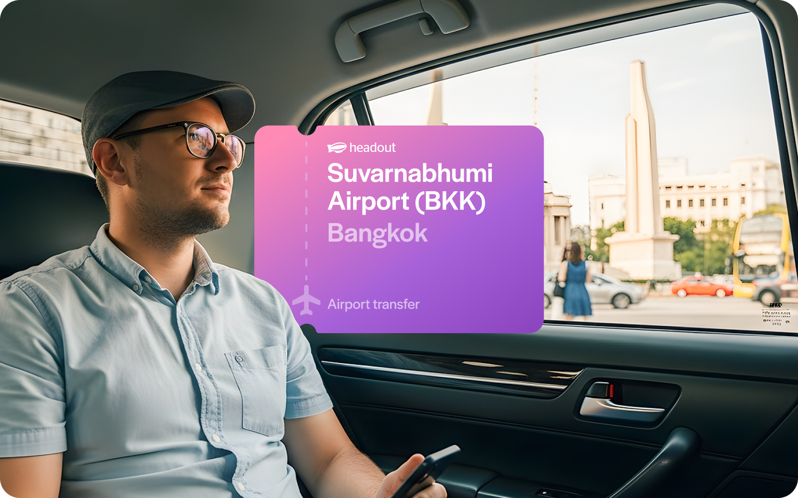 Private transfer passenger in car near Suvarnabhumi Airport, Bangkok.