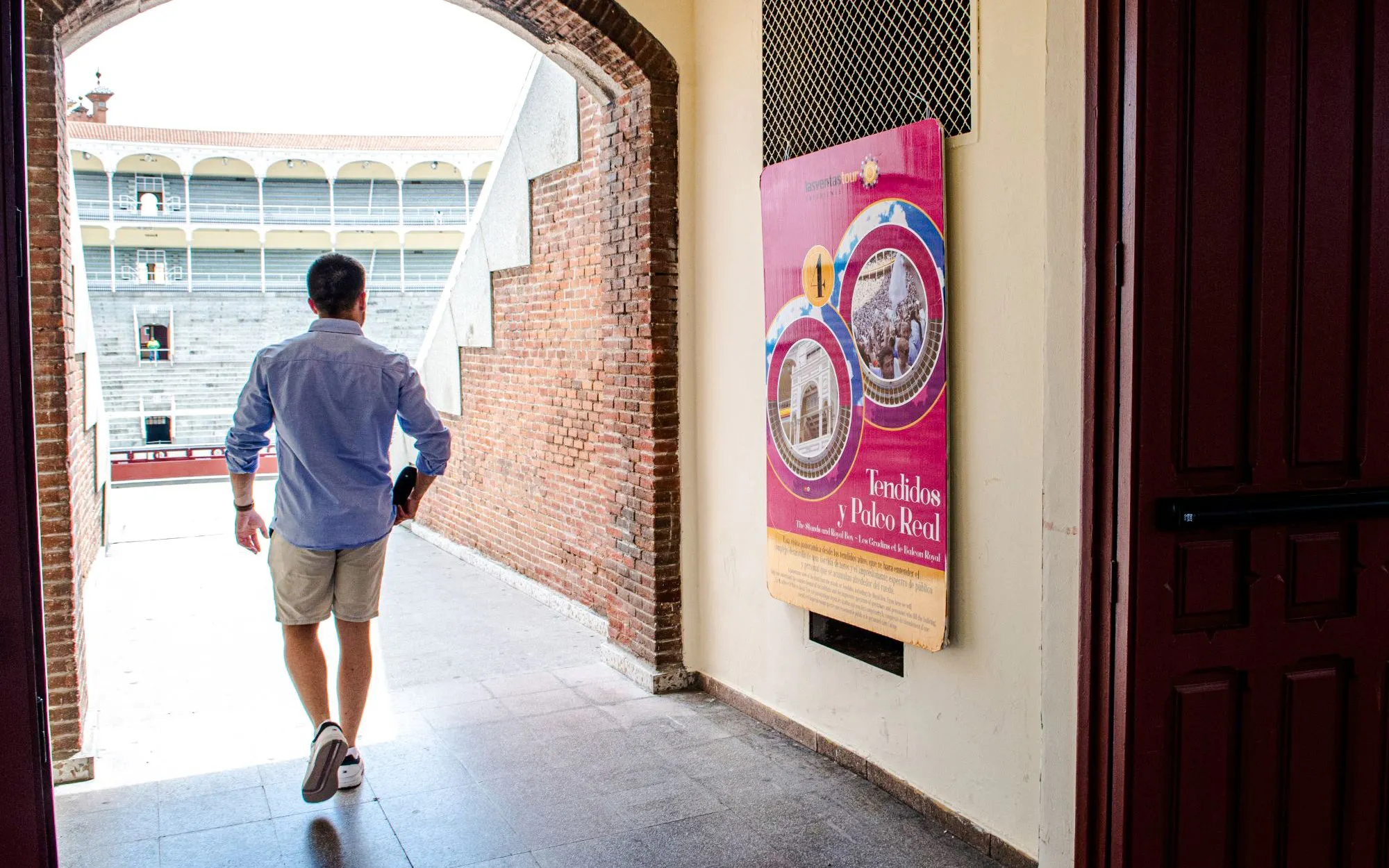 Man walking into Las Ventas bullring in Madrid, Spain.
