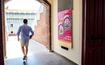 Man walking into Las Ventas bullring in Madrid, Spain.