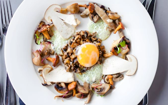 Mushroom and egg dish served on Bateaux Bordelais lunch cruise.