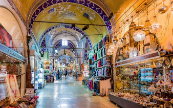 Grand Bazaar interior with shops and visitors, Istanbul Highlights Tour.