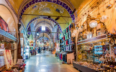 Grand Bazaar interior with shops and visitors, Istanbul Highlights Tour.