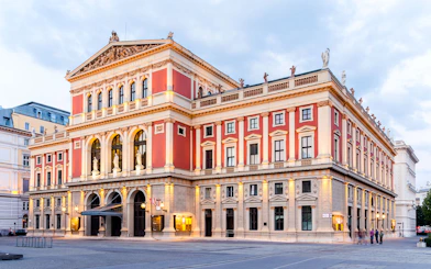 Musikverein Vienna exterior, venue for Mozart Orchestra Concert.