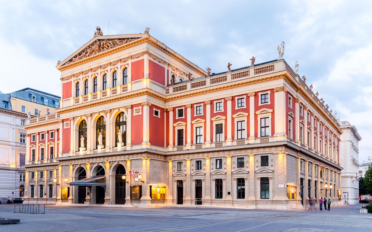 Musikverein Vienna exterior, venue for Mozart Orchestra Concert.