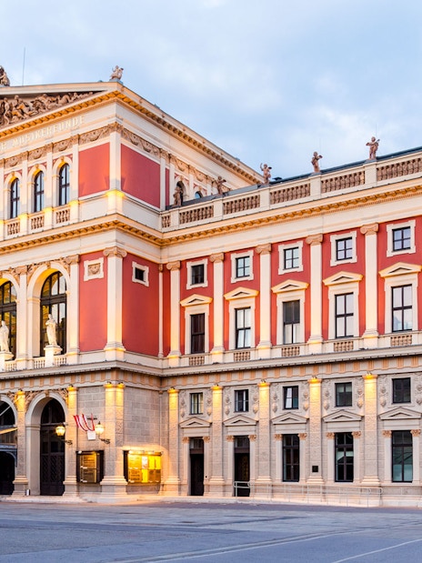 Musikverein Vienna exterior, venue for Mozart Orchestra Concert.
